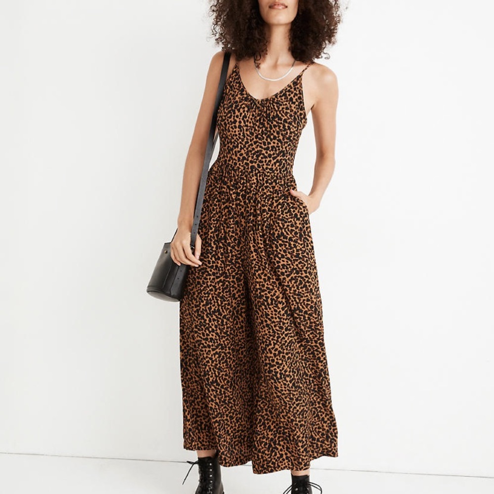 Madewell Shirred Wide-leg Cami Jumpsuit: Leopard - Picture 2 of 5